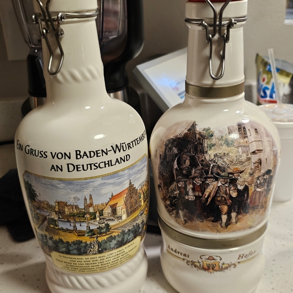 Ceramic Decorative Beer Bottle From Germany- Cream German Scenic Design